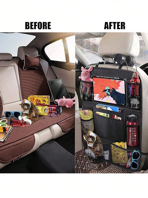 1pc Car Backseat Organizer,Kids Car Seat Protector, Kick Mat with Touch Screen Tablet Holder,Car Backseat Storage Mesh Pockets