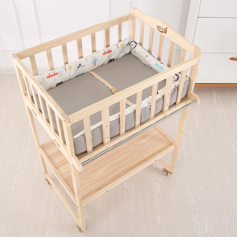 Solid Wood Infant Nursing Stand, Adjustable Massage Bathing Station, Multifunctional Baby Changing Table