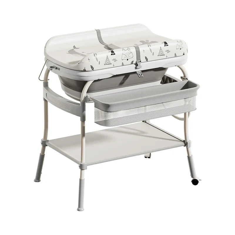 Baby Changing Table with Bathtub Foldable Infant Diaper Station Portable with Storage Tray Anti-rollover Design Diaper Table