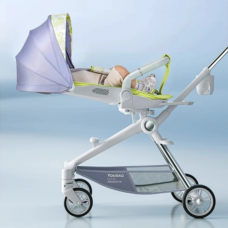 Lightweight Stroller Can Sit and Lie Down with One Button Folding Stroller 0-4 years old High Landscape Two-way Push Swivel Seat