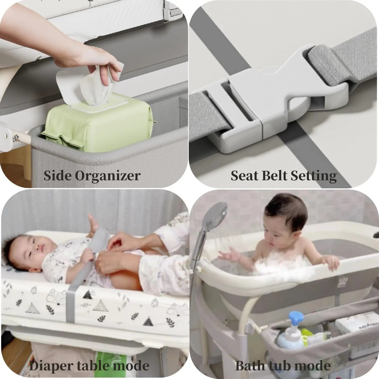 2 in 1 Baby Changing Table with Bath Tub Folding Diaper Dresser Station with Wheels Portable Nursery Organizer Stand for Newborn