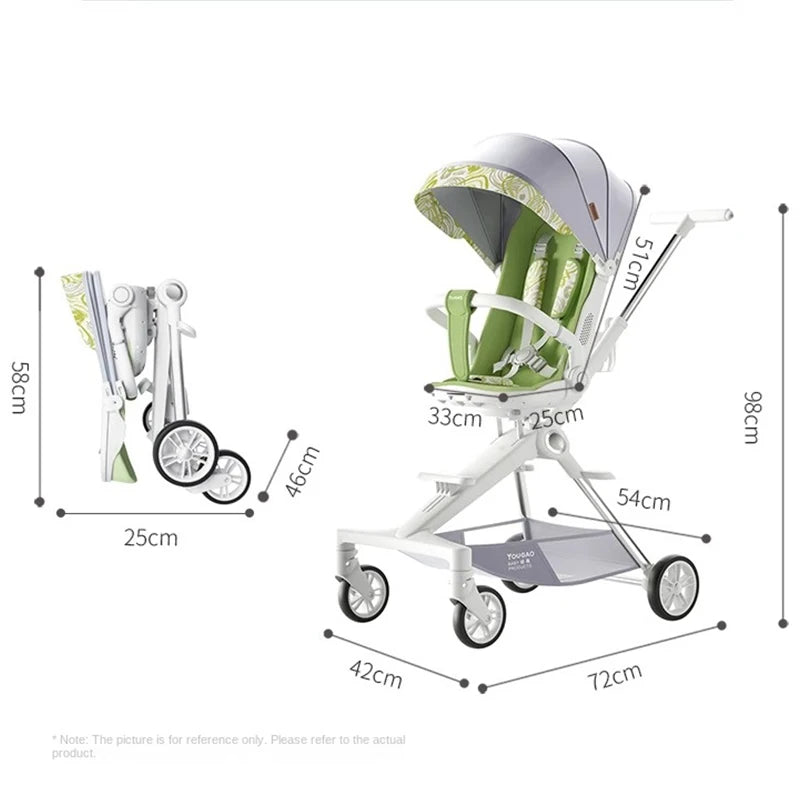 Lightweight Stroller Can Sit and Lie Down with One Button Folding Stroller 0-4 years old High Landscape Two-way Push Swivel Seat