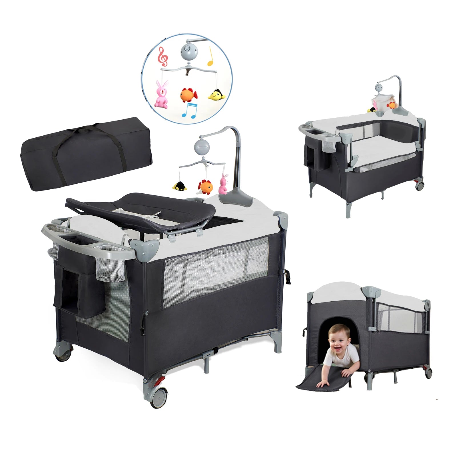 Pack n Play Portable Playard with Bassinet Baby Travel Crib with Changing Table Newborn to Toddler Folding Nursery Bed Playpen