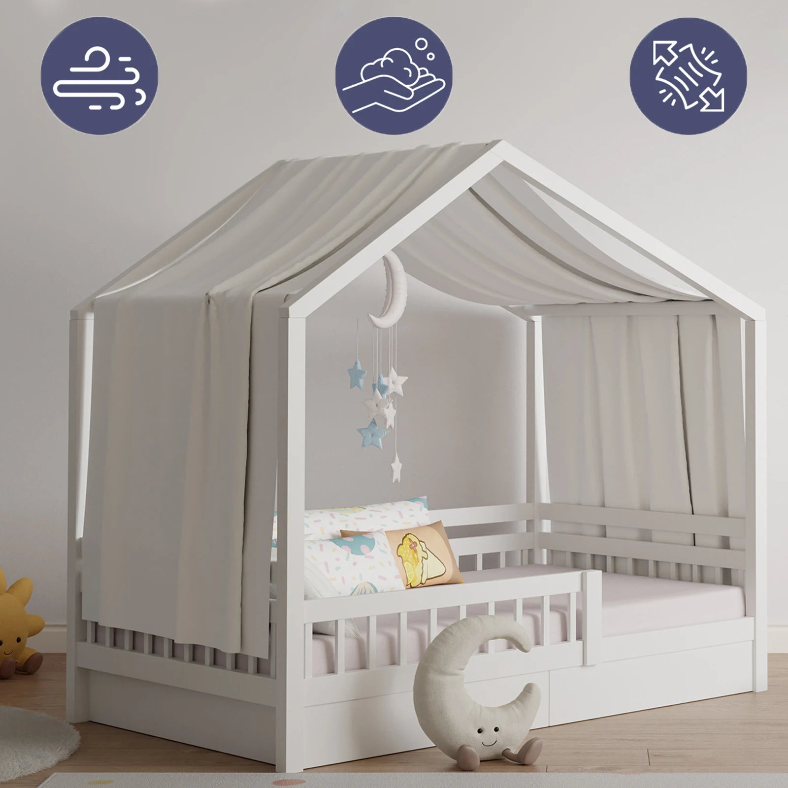 House Bed Canopy, Bed Canopy House Beds Made of Cotton Muslin, Fabric Canopy for House Canopy  Bed Children's Room Decoration