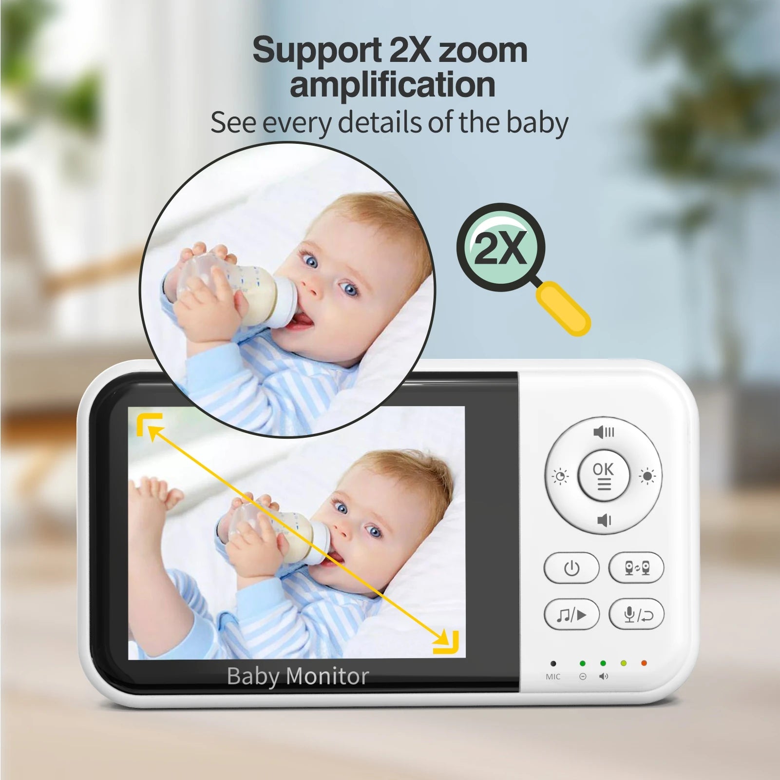 Baby Monitor with Camera and Night Vision 3.2 Inch Screen 2-Way Audio Temperature Sensor 2X Zoom Lullabies Feeding Reminder 22H