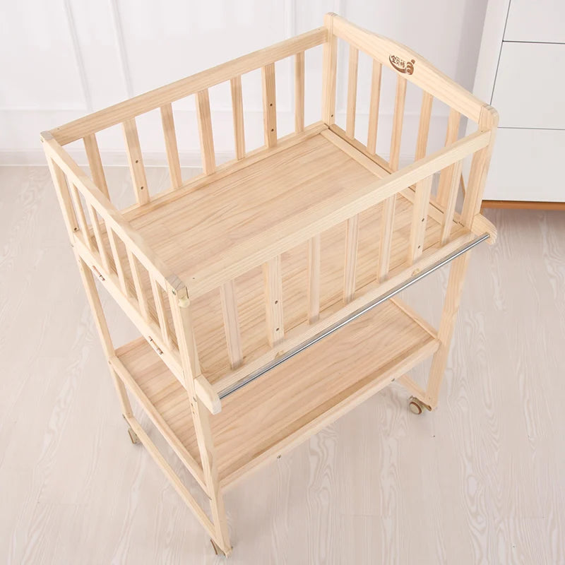 Solid Wood Infant Nursing Stand, Adjustable Massage Bathing Station, Multifunctional Baby Changing Table