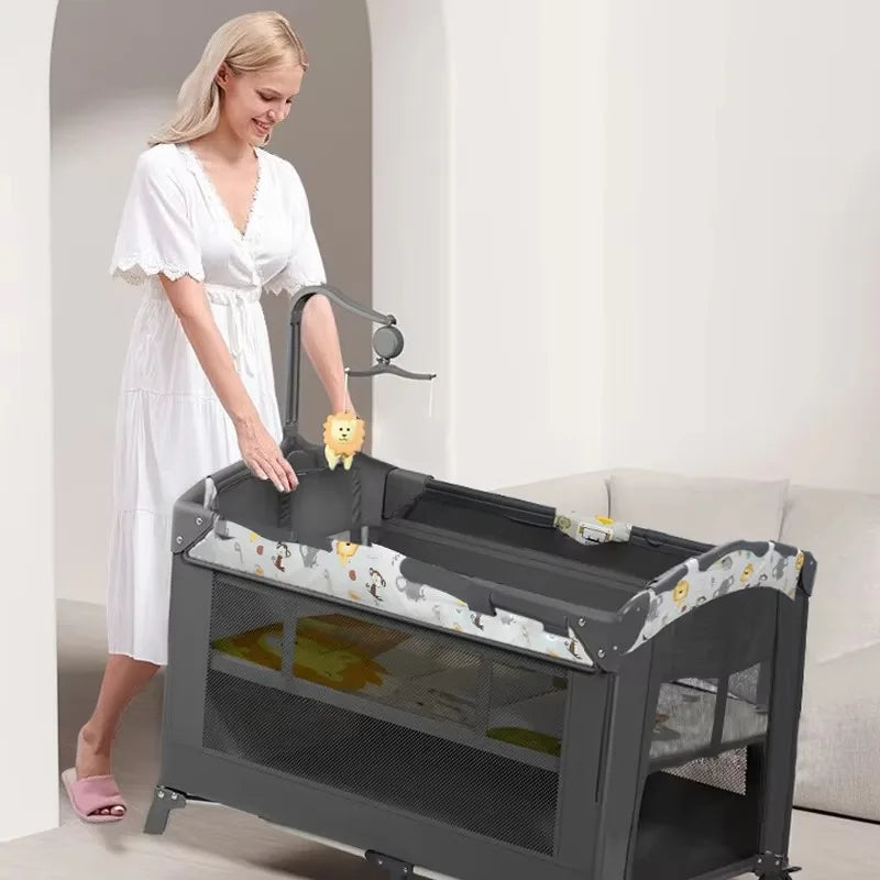 2026 SeaMind Factory Comfortable Aluminum Alloy Folding Cot Baby Crib For Play Sleep School For Bedroom Use
