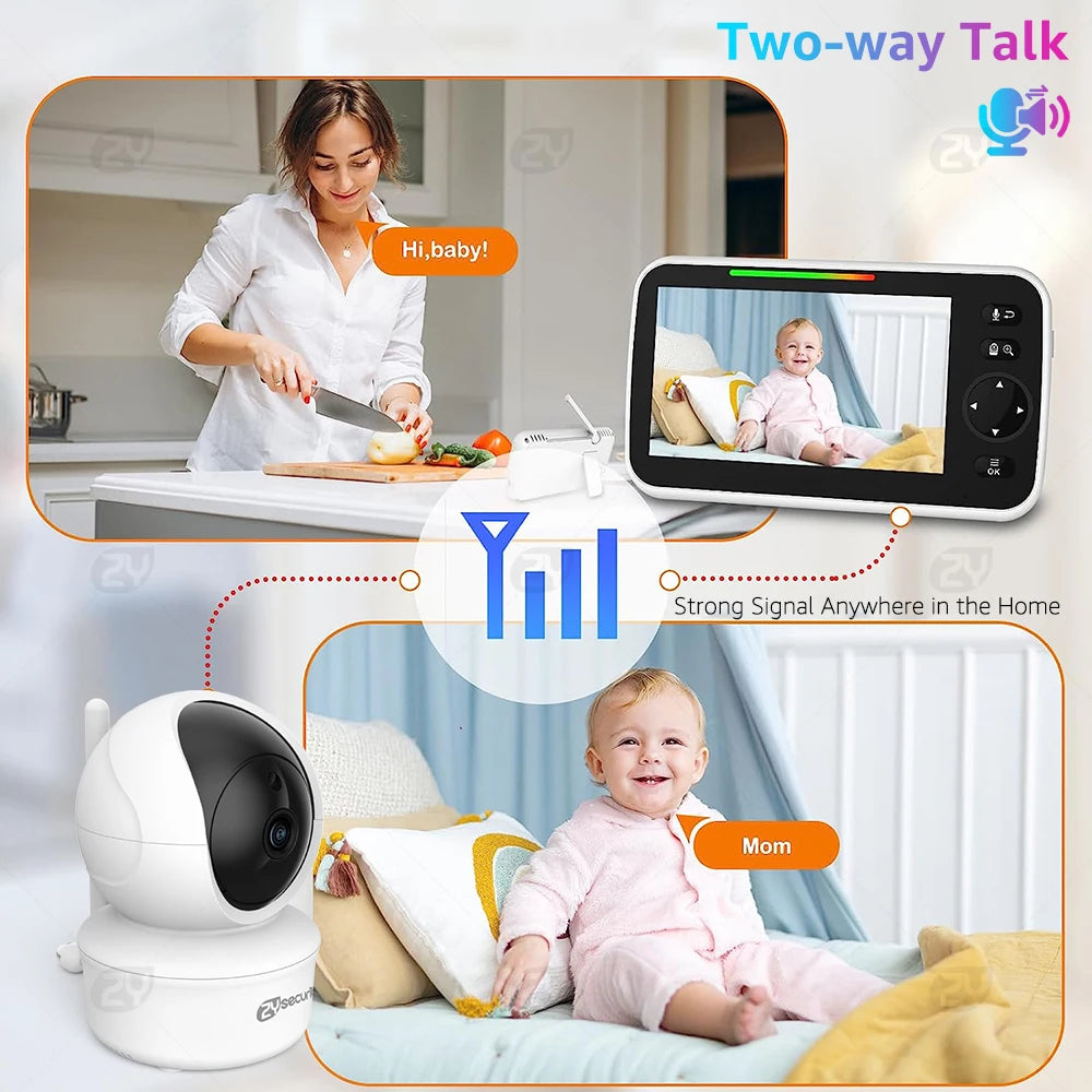 4.3 inch video baby monitor with 2 Cameras Pan Tilt Zoom,3000mAh Battery,Two-way Talk,Night Vision,Temperature,Feeding Reminder