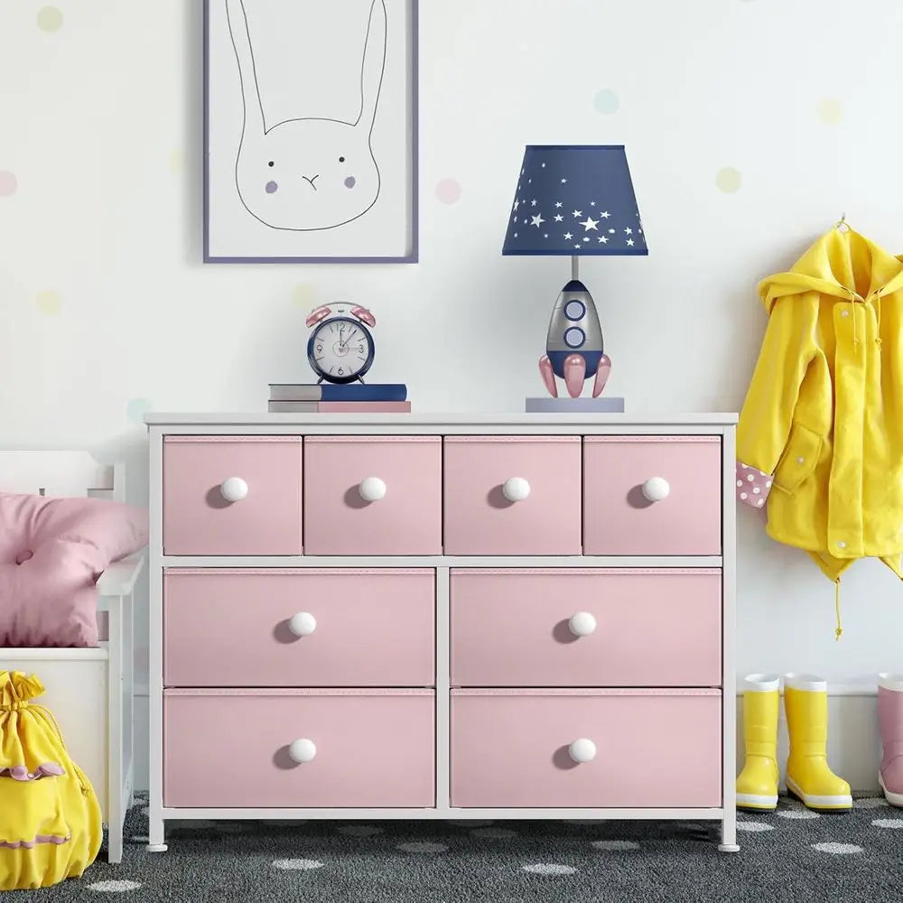 Children's Bedroom Storage Solutions: 8-Drawer Chest, Tower, Organizer, Closet, Playroom Essentials, Steel Fabric Bins with Knob