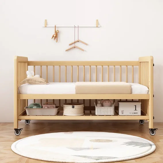 #Solid Wood Crib Baby Bed Comfortable Durable Movable Height Adjustment For Newborn Toddler Includes Wheels For Easy Bedroom
