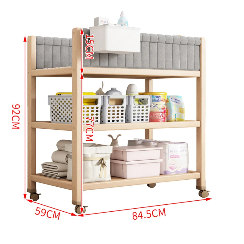 Multifunctional Beech Wood Diaper Table, Solid Wood Frame And Cotton Mat In The Parcel Include