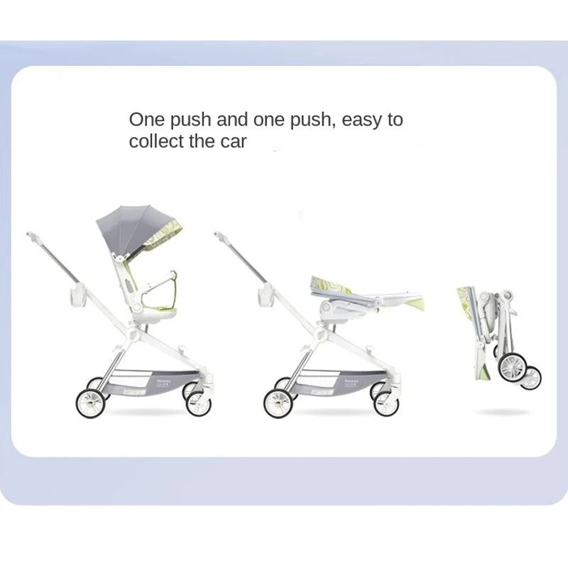Lightweight Stroller Can Sit and Lie Down with One Button Folding Stroller 0-4 years old High Landscape Two-way Push Swivel Seat