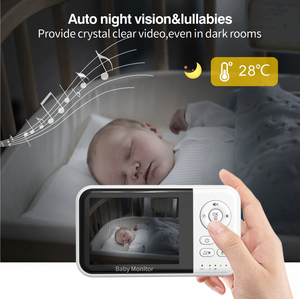 Baby Monitor with Camera and Night Vision 3.2 Inch Screen 2-Way Audio Temperature Sensor 2X Zoom Lullabies Feeding Reminder 22H