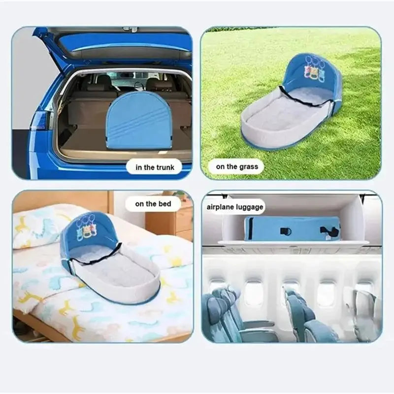 Baby Bed Crib Convenient Folding Anti-crush Middle Bed with Mosquito Net Comfortable Mattress Travel Crib for Newborn Camping