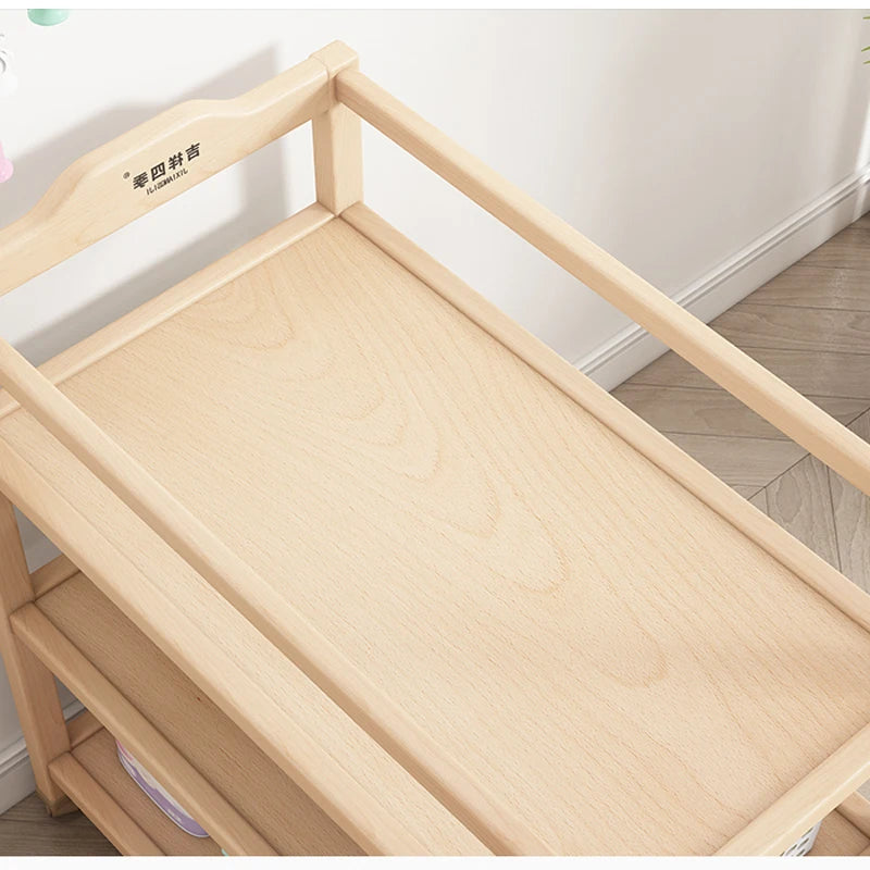 Multifunctional Beech Wood Diaper Table, Solid Wood Frame And Cotton Mat In The Parcel Include
