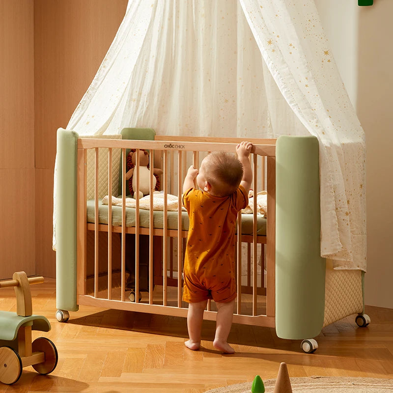 Factory Direct Handmade Wooden Baby Bed Wooden Cradle Adjustable Multi-Functional Premium Pine Wood Baby Bed with Mattress
