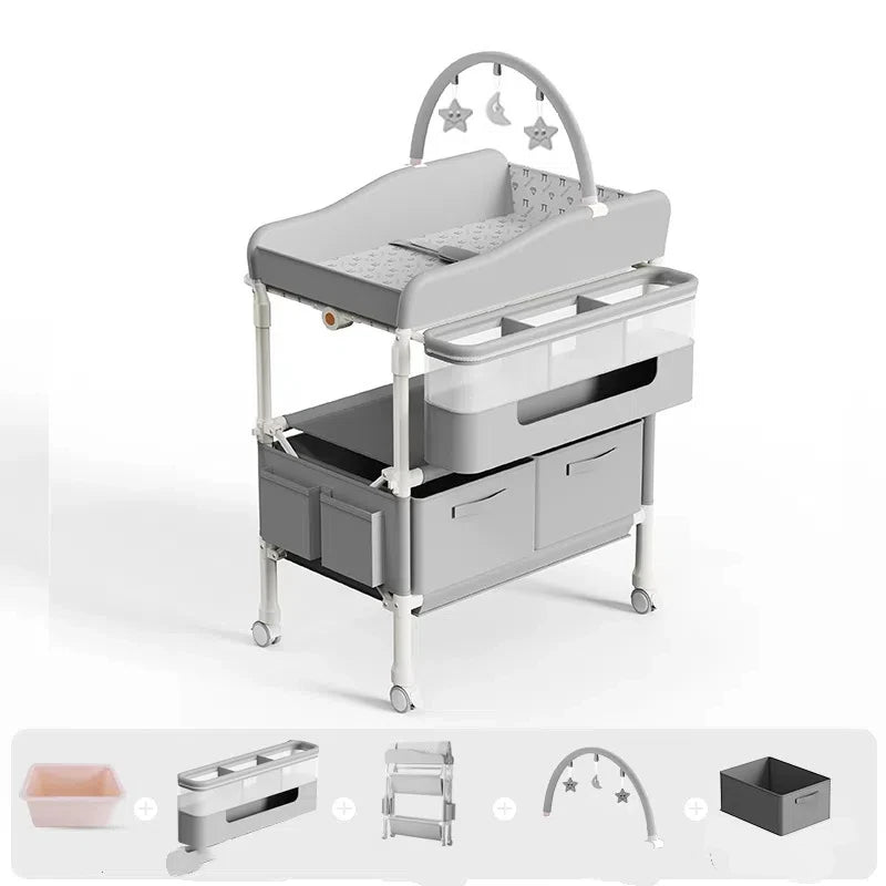 GoAnywhere Baby Changing Station - 4-in-1 Foldable Nursery Center with Bath & Massage Pad (Newborn to Toddler)
