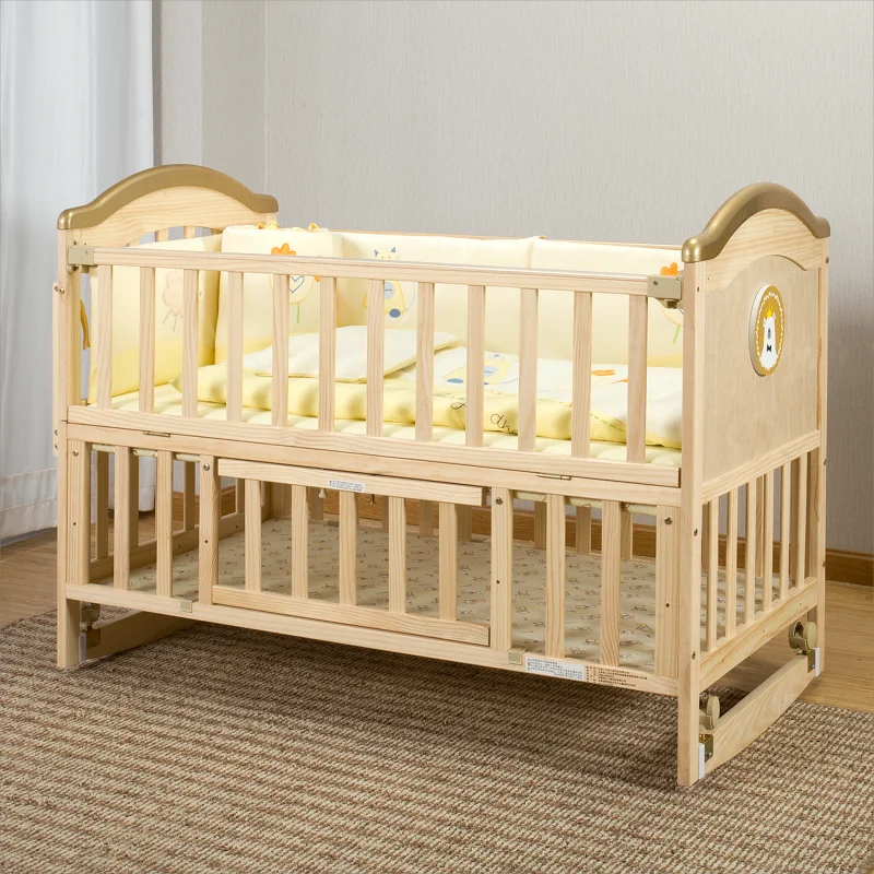 Wooden Crib Solid Wood Crib & Crib Cradle Bed Neonatal and Walker Suture Bed 0-8 Years with Mosquito Net