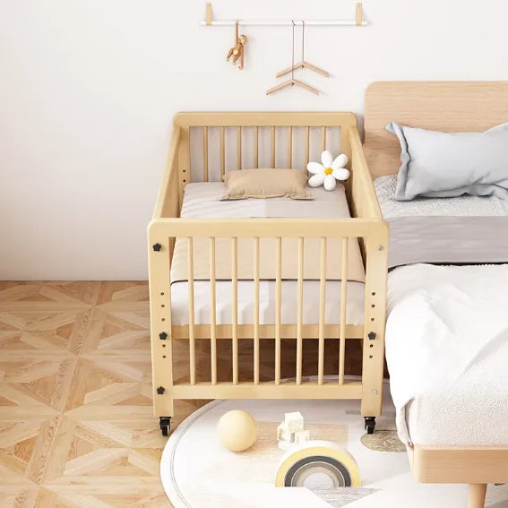 #Solid Wood Crib Baby Bed Comfortable Durable Movable Height Adjustment For Newborn Toddler Includes Wheels For Easy Bedroom