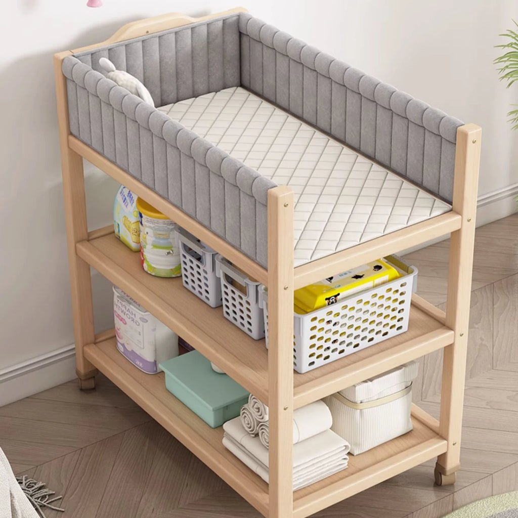 Multifunctional Beech Wood Diaper Table, Solid Wood Frame And Cotton Mat In The Parcel Include