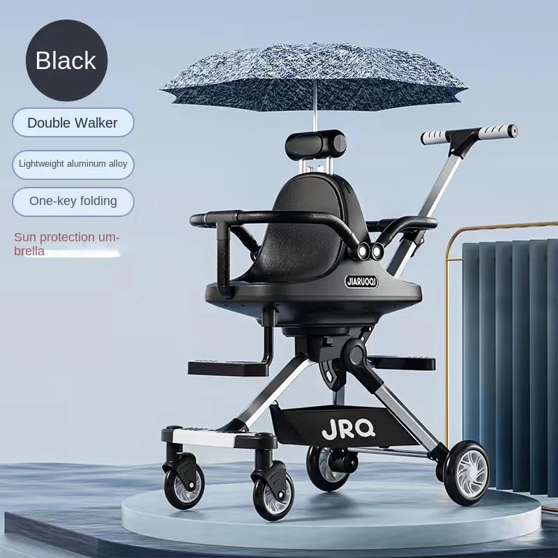 Twin Baby Stroller Double Seat Lightweight Portable Folding Aluminum Alloy Frame Removable Sunshade Umbrella Stroller