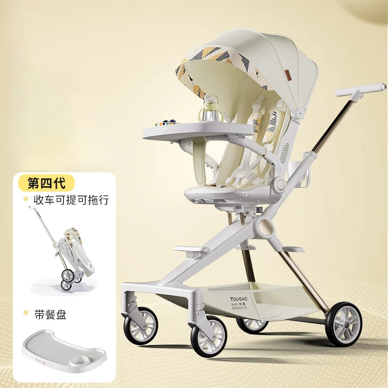 Lightweight Stroller Can Sit and Lie Down with One Button Folding Stroller 0-4 years old High Landscape Two-way Push Swivel Seat