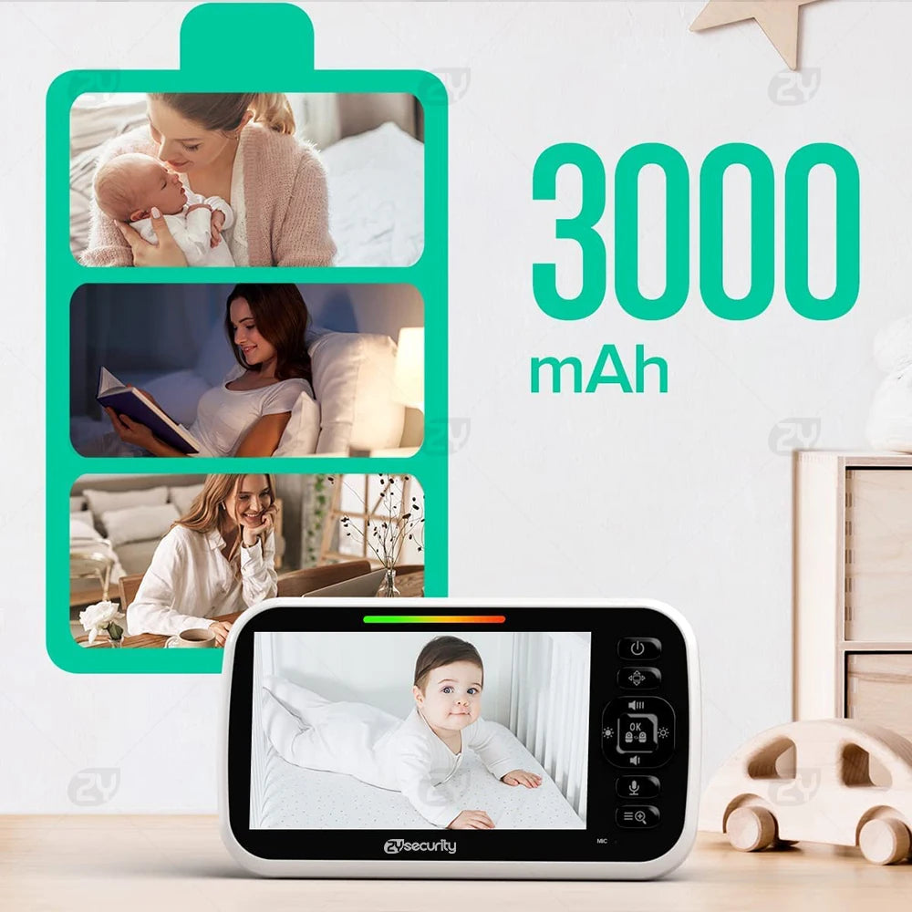 4.3 inch video baby monitor with 2 Cameras Pan Tilt Zoom,3000mAh Battery,Two-way Talk,Night Vision,Temperature,Feeding Reminder