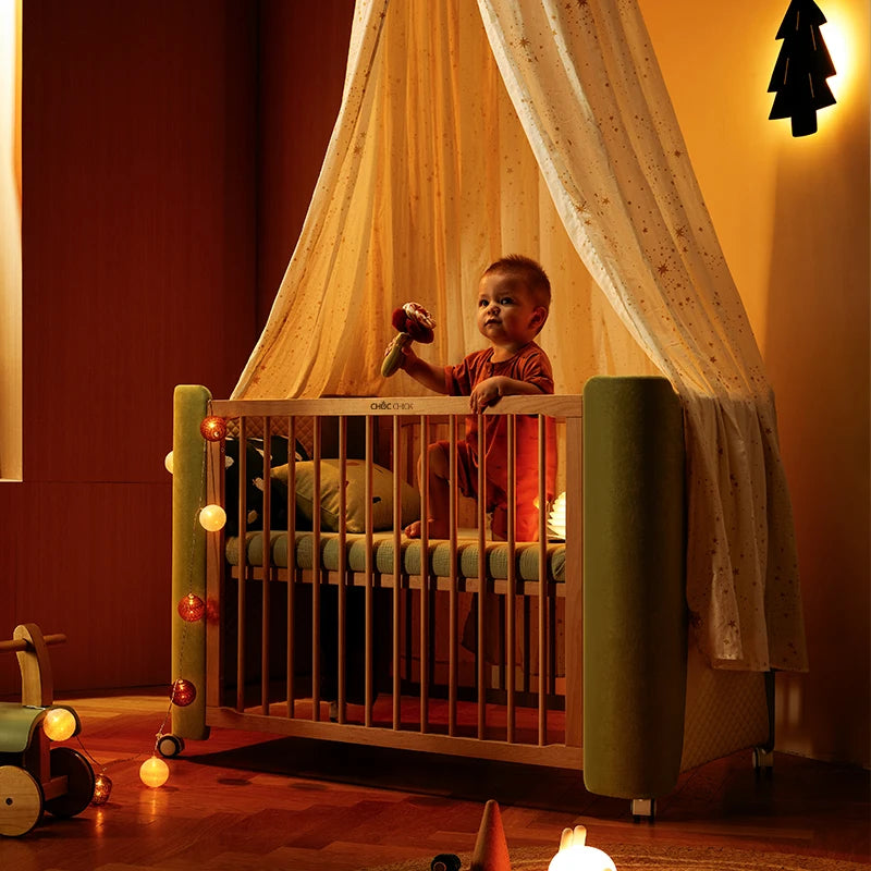 Factory Direct Handmade Wooden Baby Bed Wooden Cradle Adjustable Multi-Functional Premium Pine Wood Baby Bed with Mattress