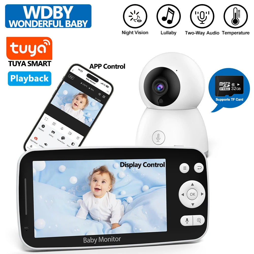 5.0 Inch Tuya Smart Video Baby Monitor 1080P Wireless Camera Two-Way Audio Night Vision Video Playback Home Security Babysitter