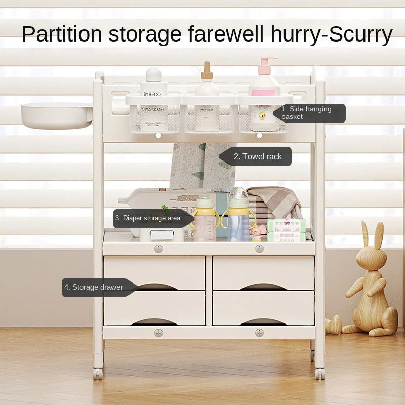 Baby Diaper Changing Table & Storage Cabinet with Foldable Drawer Multifunction Design Plastic Manual 0-12 Months