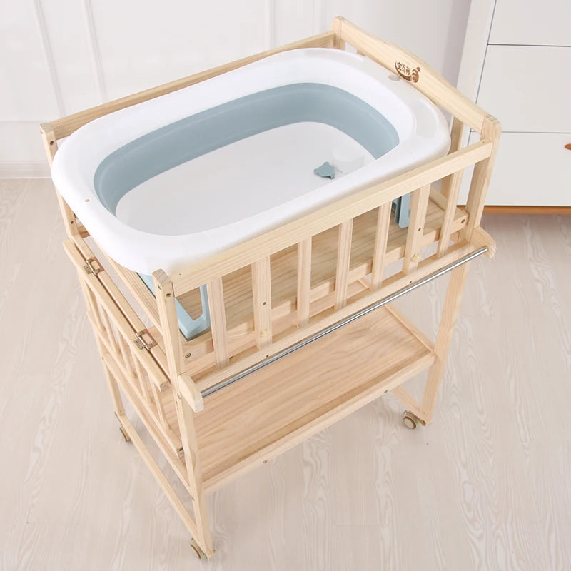 Solid Wood Infant Nursing Stand, Adjustable Massage Bathing Station, Multifunctional Baby Changing Table