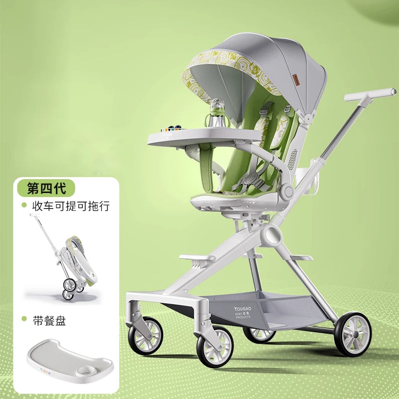 Lightweight Stroller Can Sit and Lie Down with One Button Folding Stroller 0-4 years old High Landscape Two-way Push Swivel Seat