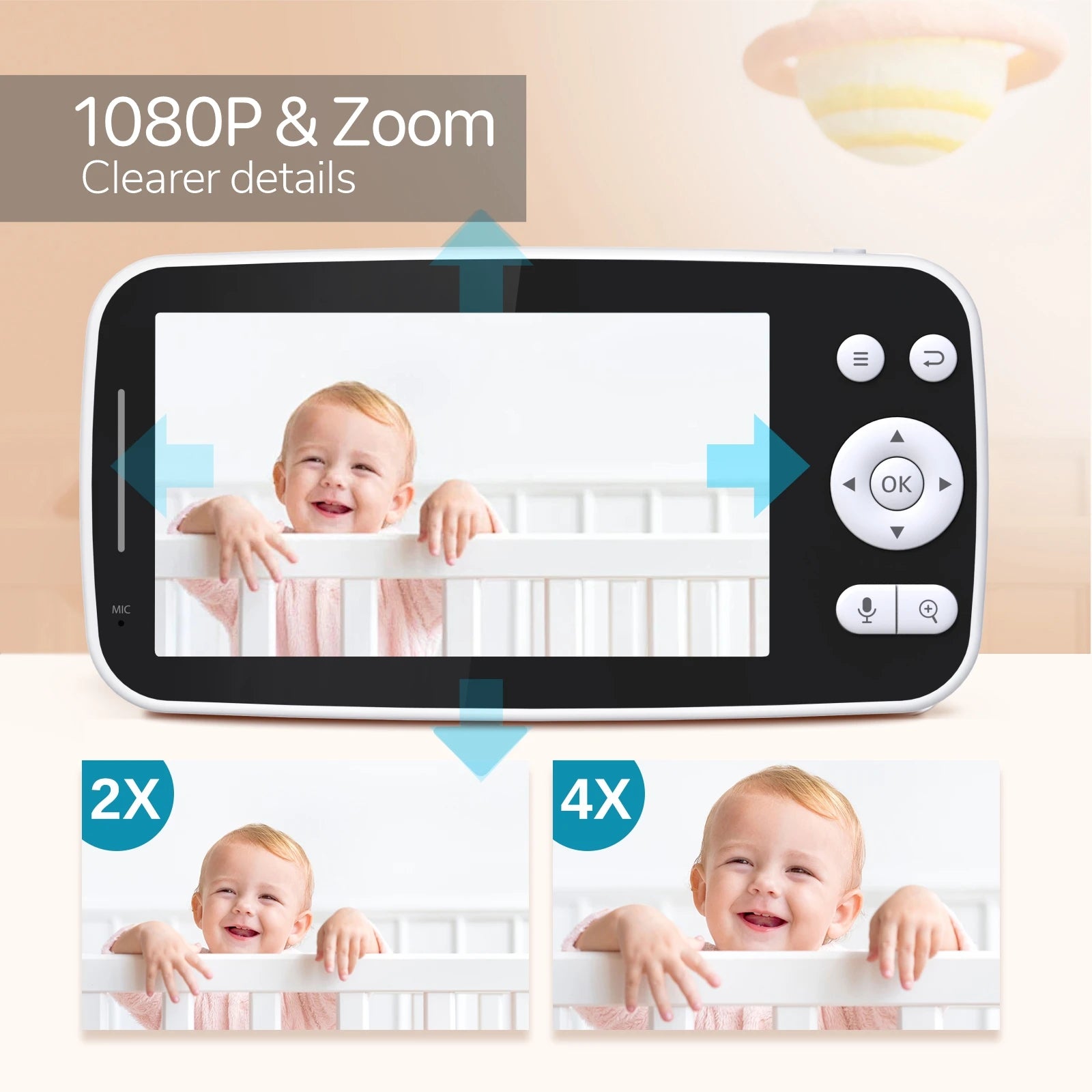 5.0 Inch Tuya Smart Video Baby Monitor 1080P Wireless Camera Two-Way Audio Night Vision Video Playback Home Security Babysitter