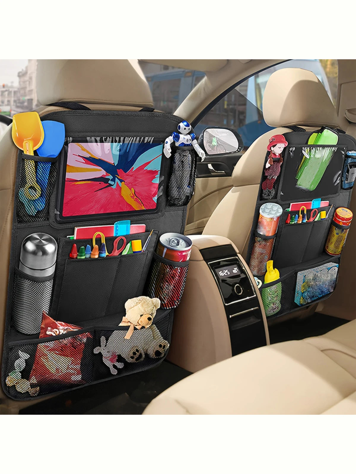 1pc Car Backseat Organizer,Kids Car Seat Protector, Kick Mat with Touch Screen Tablet Holder,Car Backseat Storage Mesh Pockets