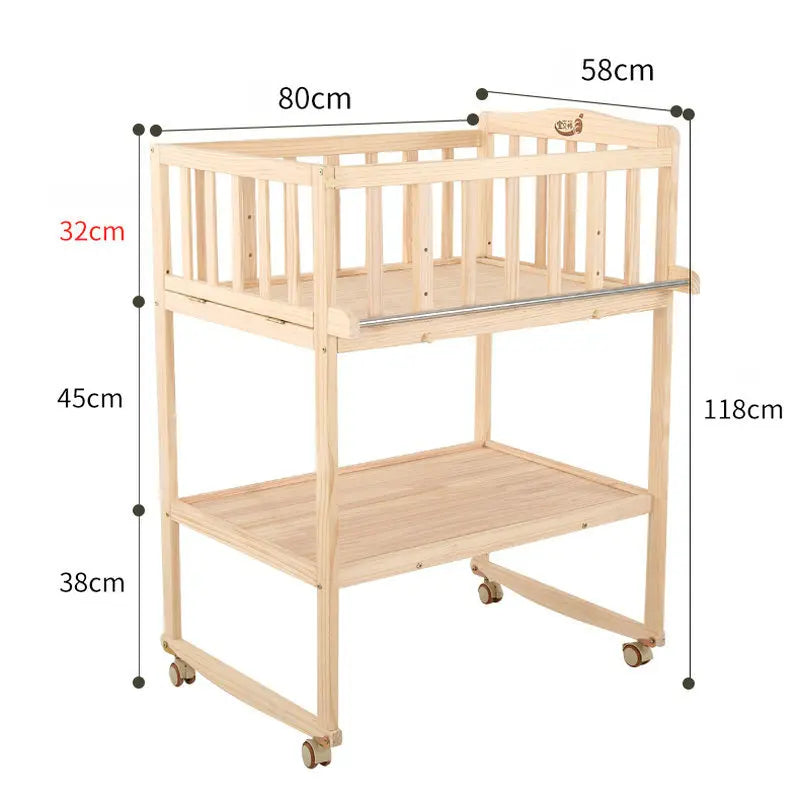 Solid Wood Infant Nursing Stand, Adjustable Massage Bathing Station, Multifunctional Baby Changing Table