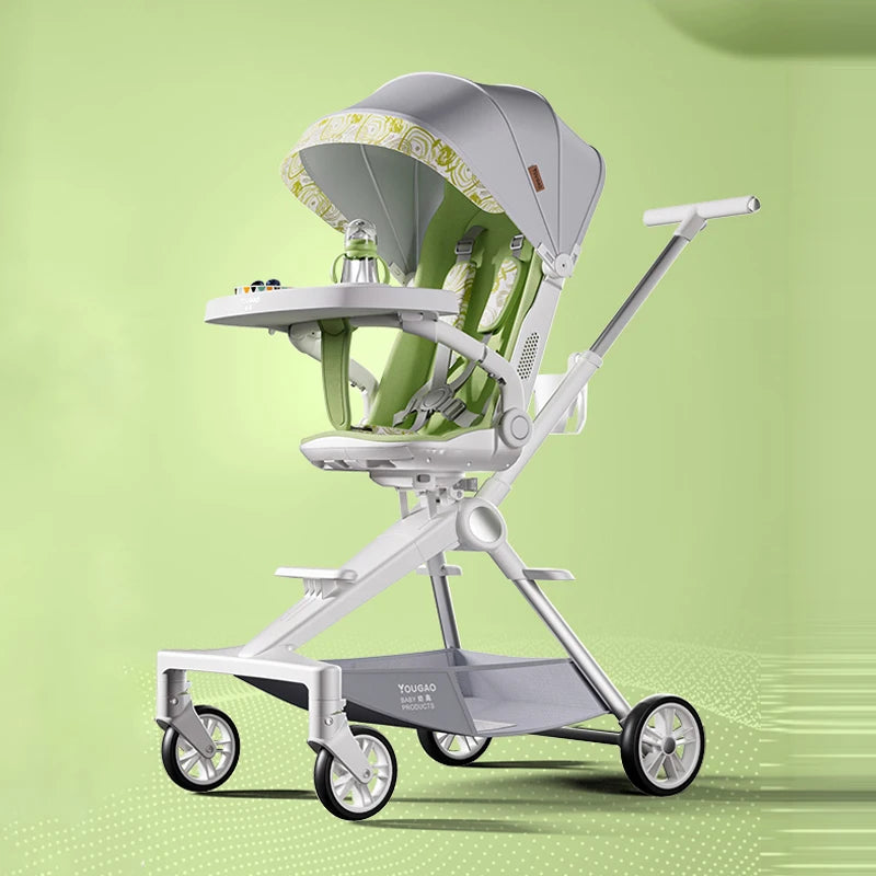 Lightweight Stroller Can Sit and Lie Down with One Button Folding Stroller 0-4 years old High Landscape Two-way Push Swivel Seat