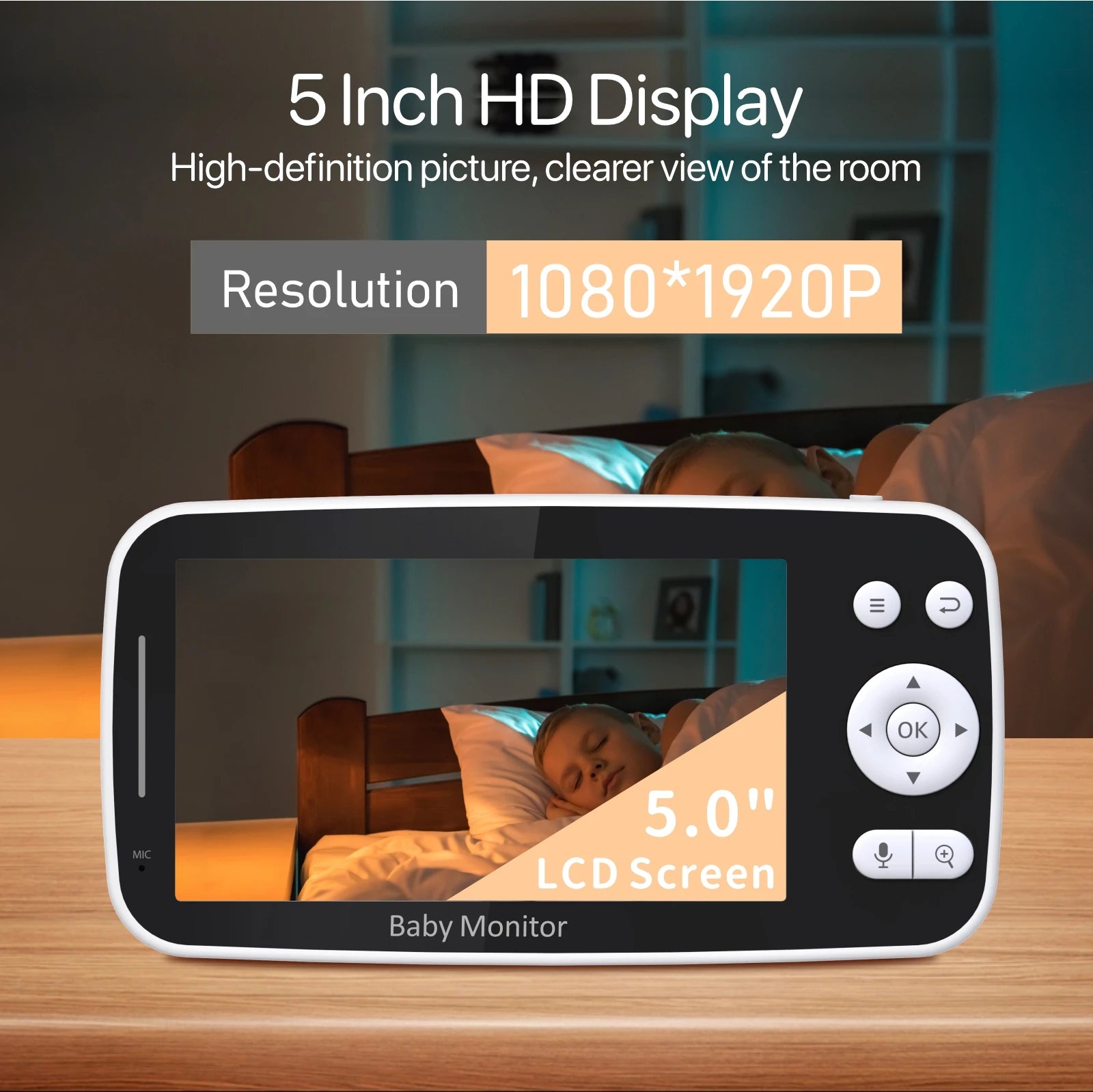 5.0 Inch Tuya Smart Video Baby Monitor 1080P Wireless Camera Two-Way Audio Night Vision Video Playback Home Security Babysitter