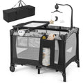 Pack and Play, 4 in 1 Portable Baby Playard with Bassinet, Changing Table, Lockable Wheels, Music Box, oldable Travel Baby Crib