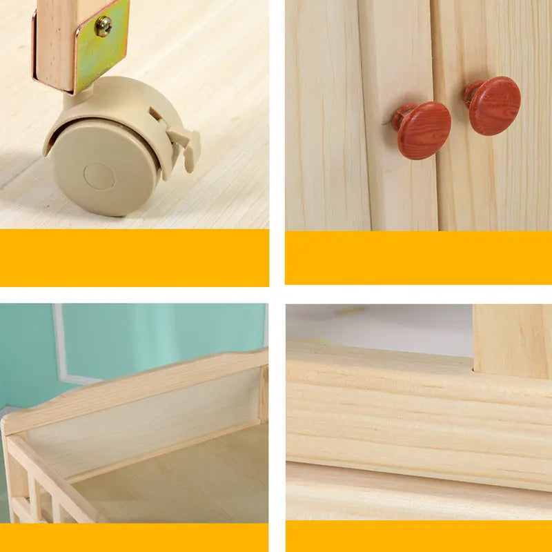 Multifunctional Cabinet Type Baby Changing Table, Solid Wood Infant Storage Bath And Touch Care Stand