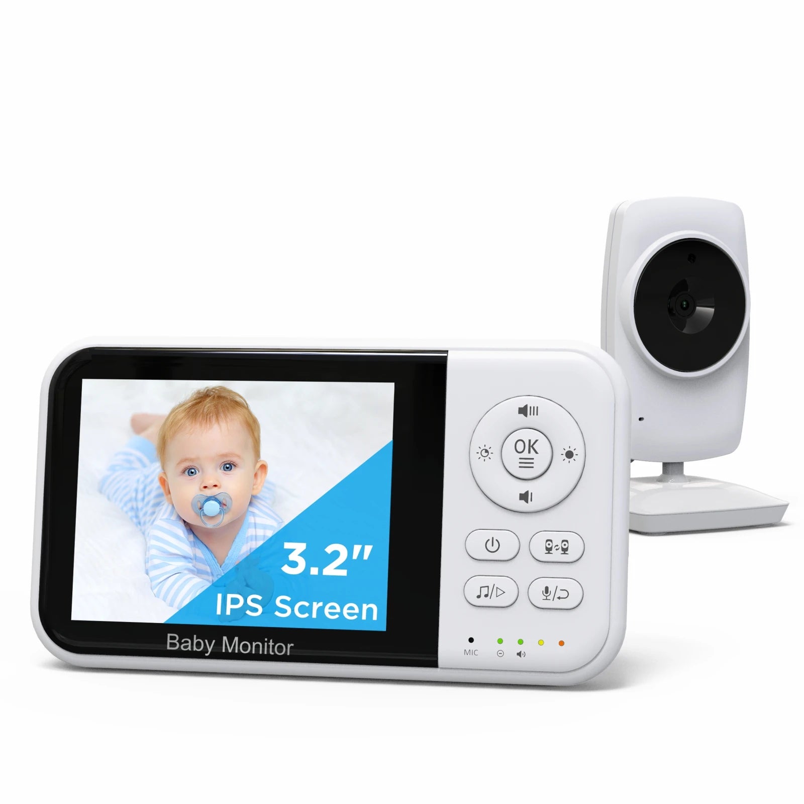 Baby Monitor with Camera and Night Vision 3.2 Inch Screen 2-Way Audio Temperature Sensor 2X Zoom Lullabies Feeding Reminder 22H
