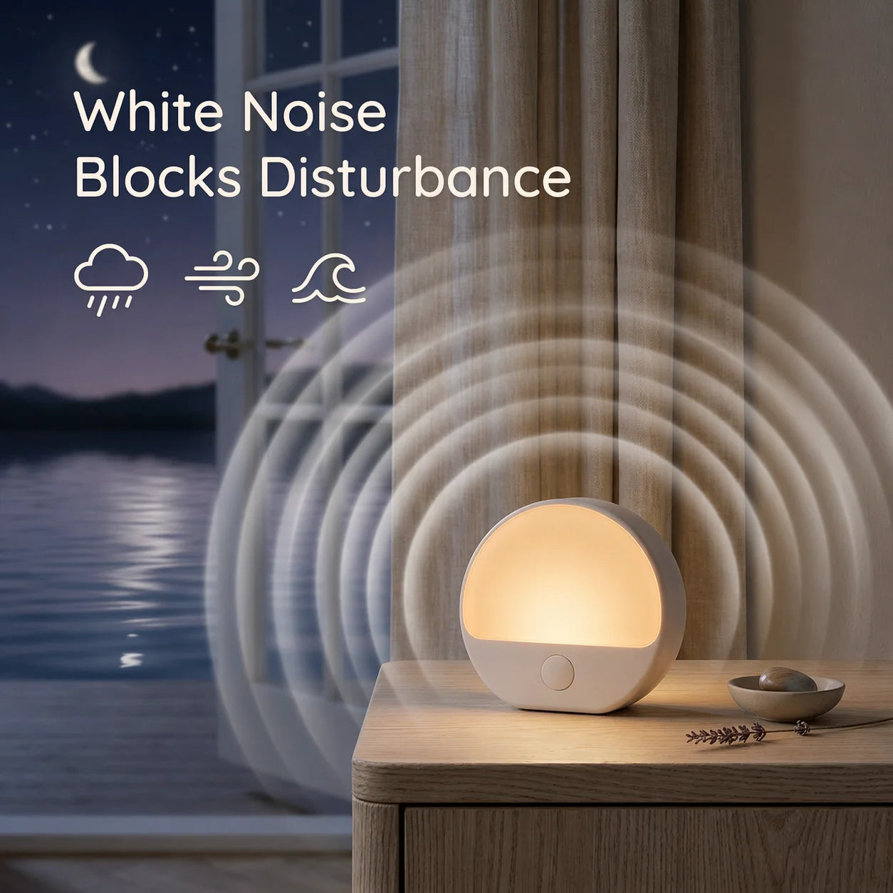 White Noise Sleep Lamp, Touch Night Light, 3 Modes, Timer, Portable Sound Machine for Better Sleep