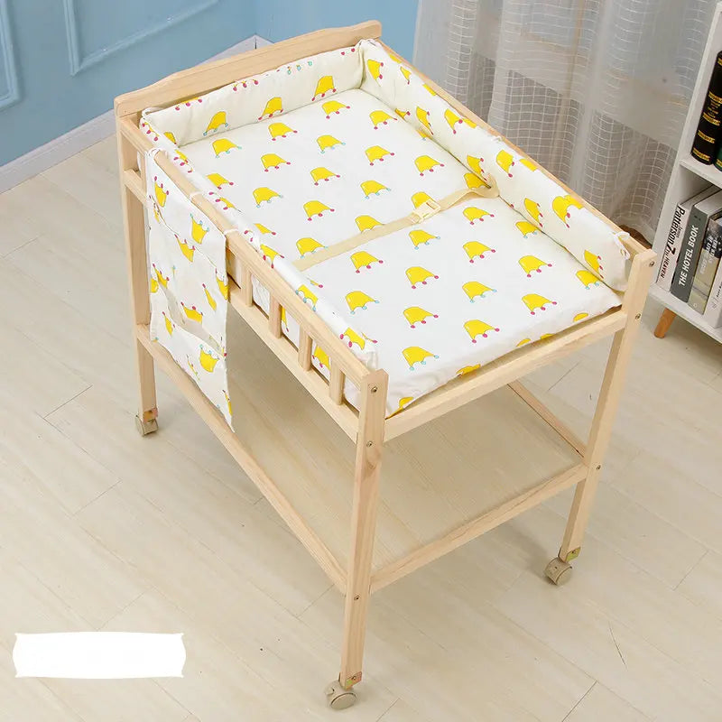 Multifunctional Cabinet Type Baby Changing Table, Solid Wood Infant Storage Bath And Touch Care Stand