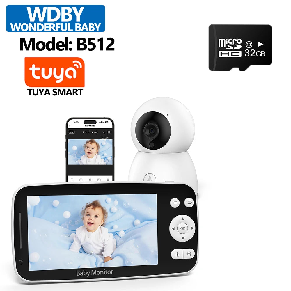 5.0 Inch Tuya Smart Video Baby Monitor 1080P Wireless Camera Two-Way Audio Night Vision Video Playback Home Security Babysitter