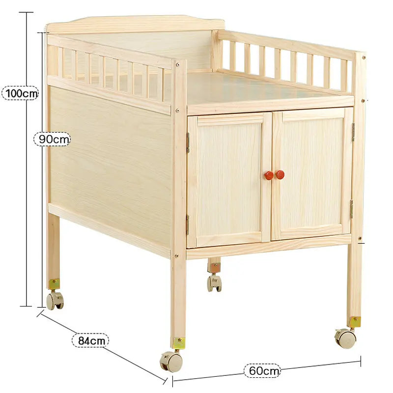 Multifunctional Cabinet Type Baby Changing Table, Solid Wood Infant Storage Bath And Touch Care Stand