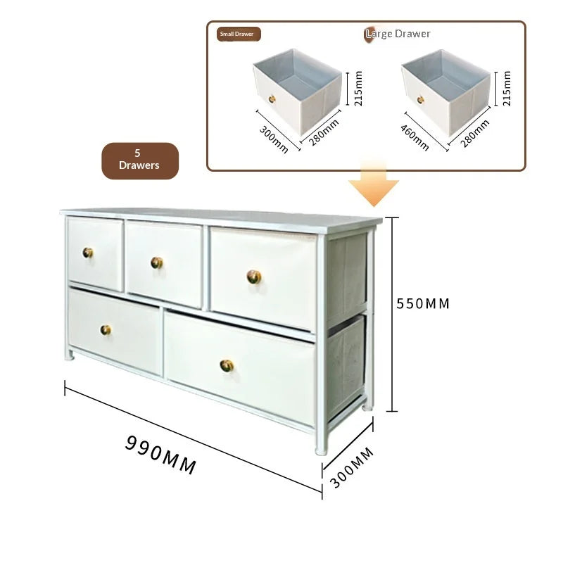 Retro Fabric Folding Drawer Storage Cabinet Living Room Dresser Bedroom Nightstand Organizer Cabinet Sideboard Sideboard