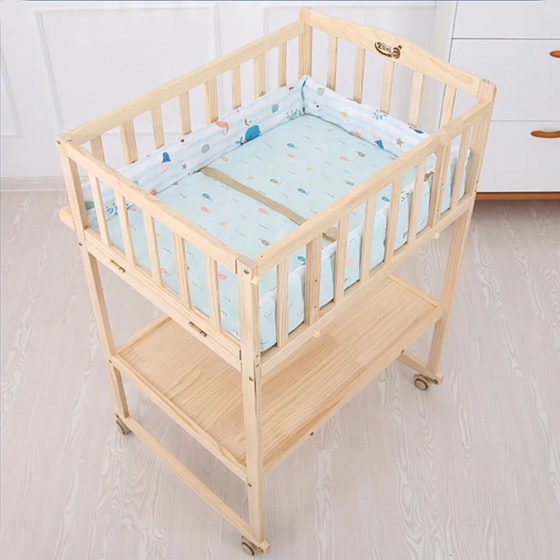 Solid Wood Infant Nursing Stand, Adjustable Massage Bathing Station, Multifunctional Baby Changing Table