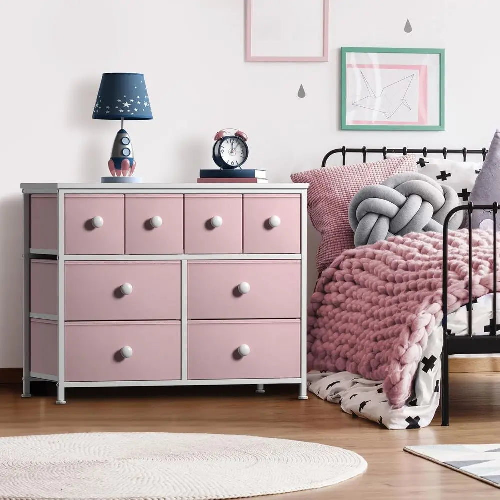 Children's Bedroom Storage Solutions: 8-Drawer Chest, Tower, Organizer, Closet, Playroom Essentials, Steel Fabric Bins with Knob