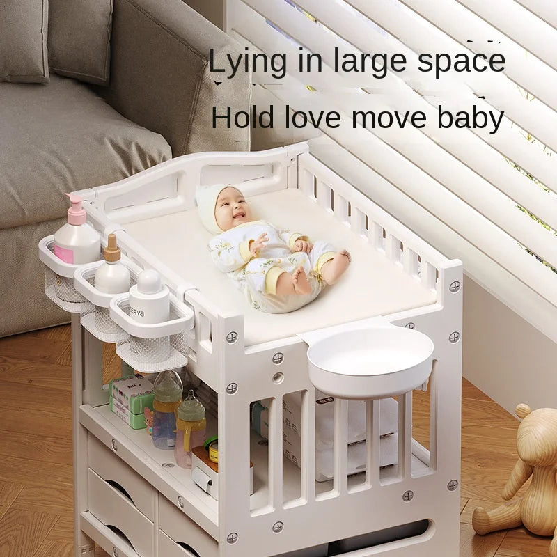 Baby Diaper Changing Table & Storage Cabinet with Foldable Drawer Multifunction Design Plastic Manual 0-12 Months