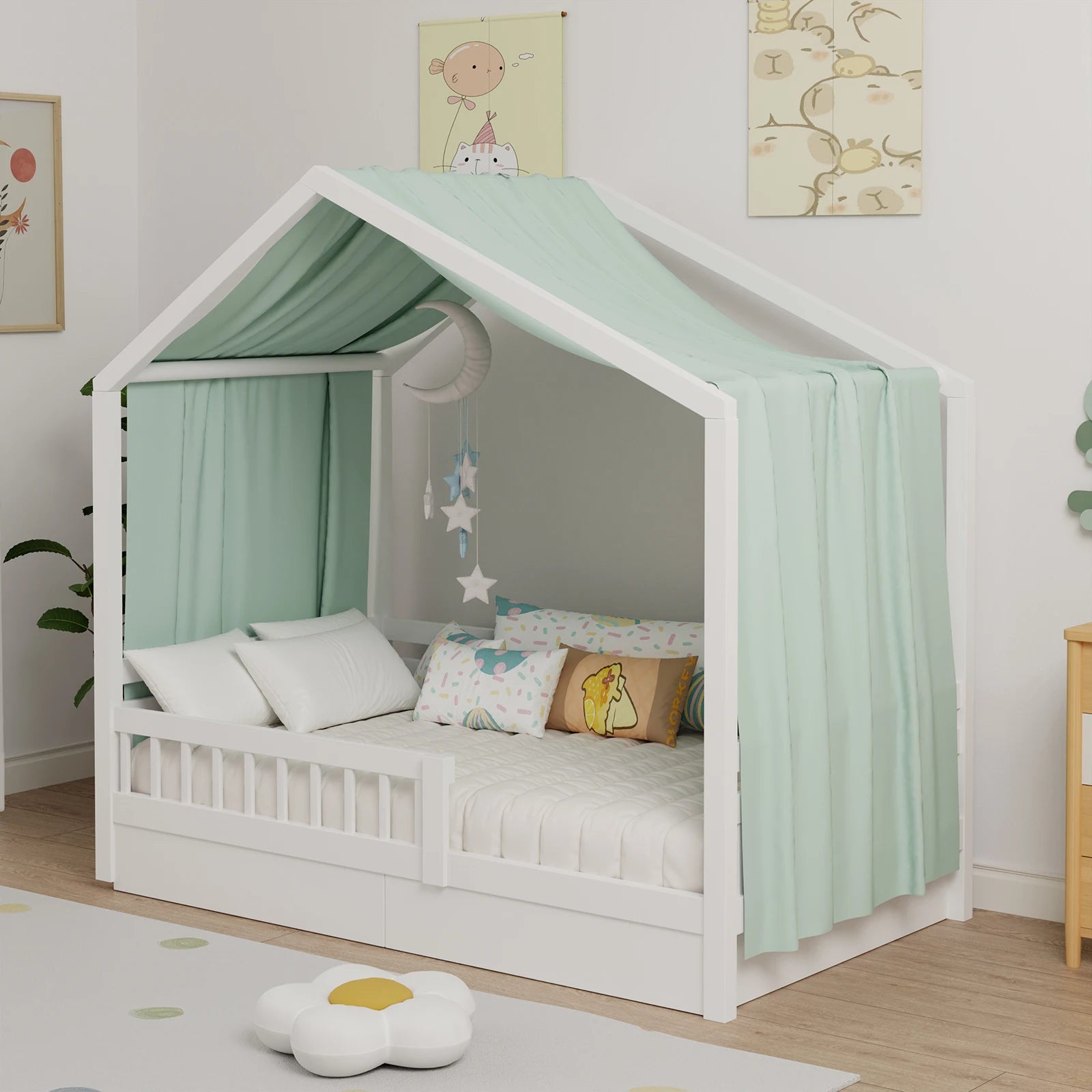 House Bed Canopy, Bed Canopy House Beds Made of Cotton Muslin, Fabric Canopy for House Canopy  Bed Children's Room Decoration