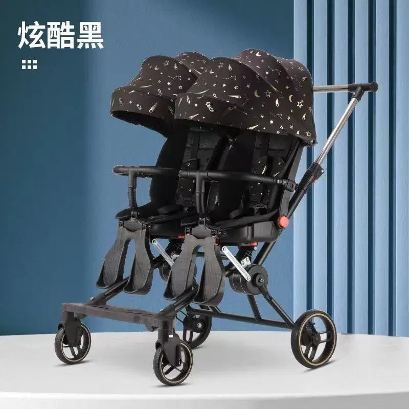 Double Portable Baby Carriage Twins Stroller Infant Stroller Foldable Second-child Baby Stroller Four-wheeled Twin Stroller